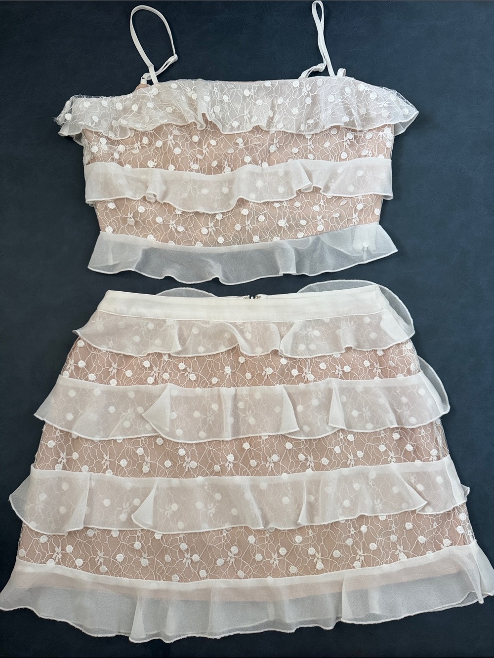 Forever 21 Delicate White Ruffle Lace Mini Skirt - Size L